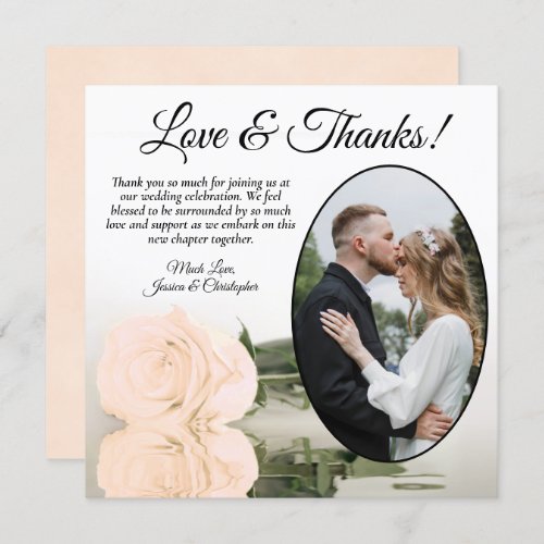 Elegant Pale Peach Rose with Oval Photo Wedding Thank You Card