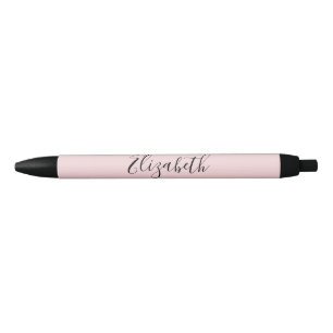 Elegant Pale Pink and Black Cursive Script Name Pen