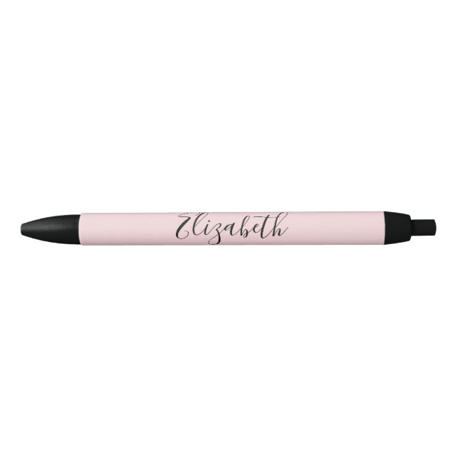 Elegant Pale Pink and Black Cursive Script Name Pen (Front)
