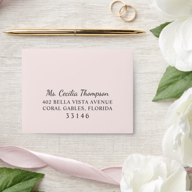 Elegant Pale Pink and Black RSVP Wedding Envelope (Wedding)