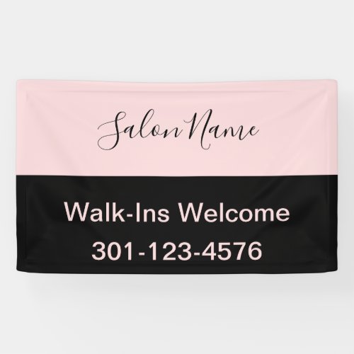 Elegant Pale Pink and Black Script Salon Name Banner