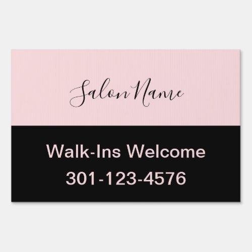 Elegant Pale Pink and Black Script Salon Name Sign
