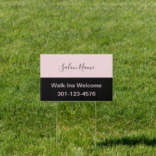 Elegant Pale Pink and Black Script Salon Name Sign