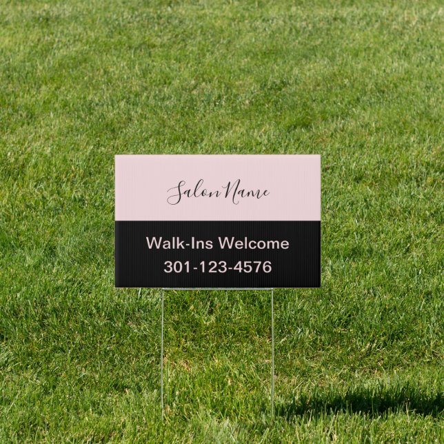 Elegant Pale Pink and Black Script Salon Name Sign (Insitu)