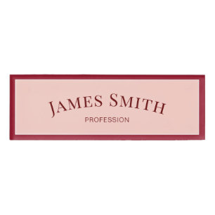 Elegant Pale Pink and Red: Minimalist Professional Name Tag