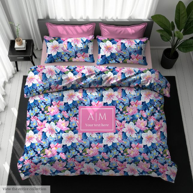 Elegant pale pink baby blue flowers wedding gift duvet cover (Elegant pale pink baby blue flowers wedding gift Duvet Cover)