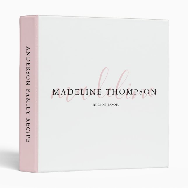 Elegant Pale Pink Calligraphy Script 3 Ring Binder (Front/Spine)