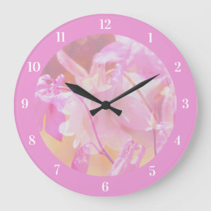Elegant Pale Pink Floral Design Large Clock