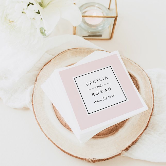 Elegant Pale Pink Framed Monogram Wedding Paper Napkins (Creator Uploaded)