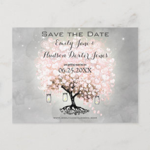 Elegant Pale Pink Heart Leaf Tree Wedding Announcement Postcard