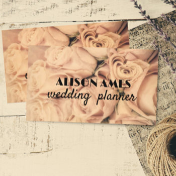 Elegant Pale Pink Roses Event Or Wedding Planner  Business Card by annpowellart at Zazzle