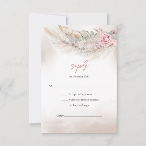 Elegant pale pink roses pampas and sage green RSVP