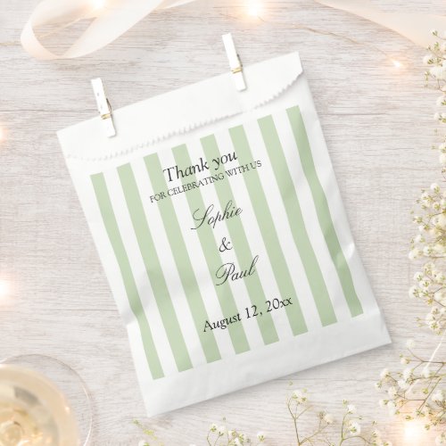 Elegant Pale Sage Stripes Wedding Favor Bags