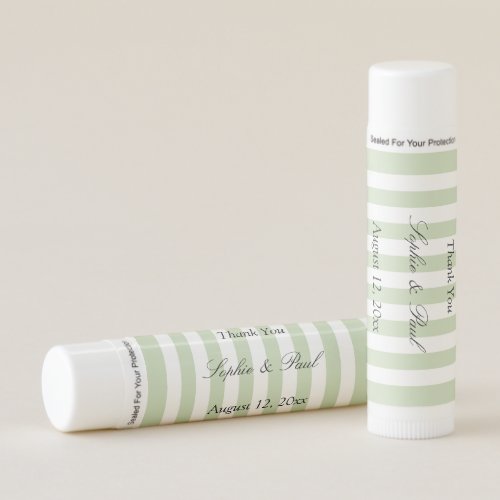 Elegant Pale Sage Stripes Wedding Favor Lip Balm