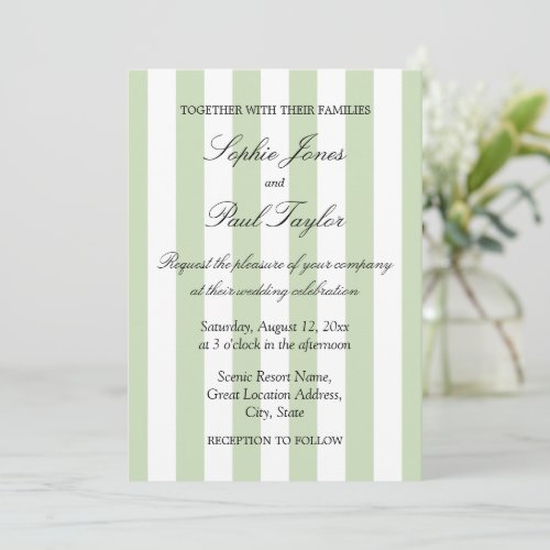 Elegant Pale Sage Stripes Wedding Invitation