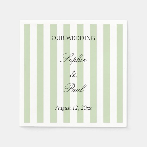 Elegant Pale Sage Stripes Wedding Napkins
