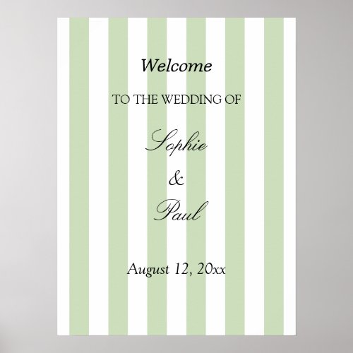 Elegant Pale Sage Stripes Wedding Welcome Poster