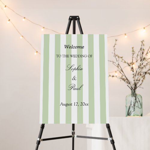 Elegant Pale Sage Stripes Wedding Welcome Sign