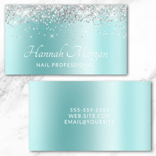 Elegant Pale Turquoise Ombre Silver Glitter Foil Business Cards