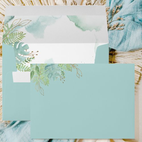 Elegant Pale Turquoise Watercolor and Greenery Envelope