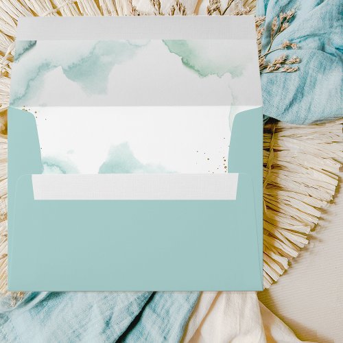 Elegant Pale Turquoise with Watercolor Stains Envelope