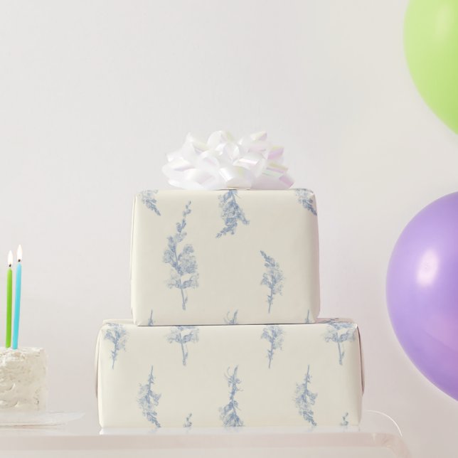 Elegant Pale Yellow and Steel Blue Botanical  Wrapping Paper (Party Gifts)