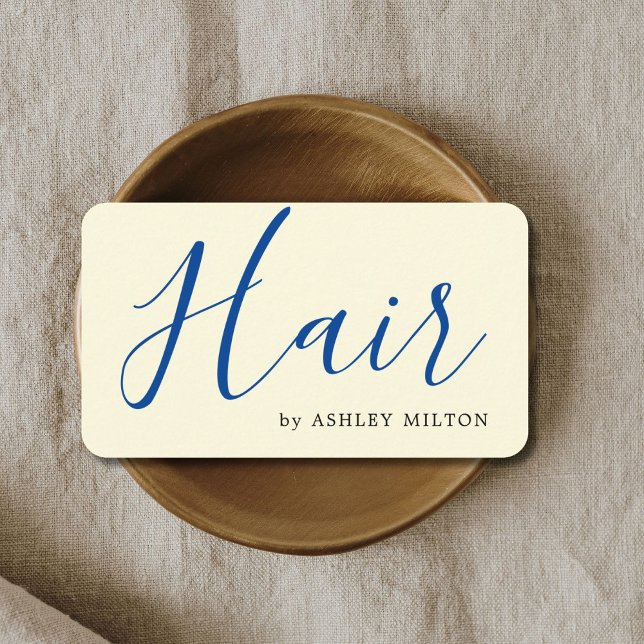 Elegant Pale Yellow Blue Hair Stylist Business Card (Creator Uploaded)