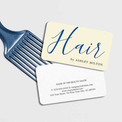 Elegant Pale Yellow Blue Hair Stylist Business Card