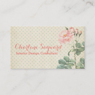 Elegant Pale Yellow Blue Polka Dots English Rose B Business Card