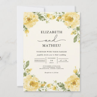 Elegant Pale Yellow Botanical Floral Wedding Invitation