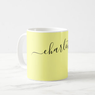 Elegant Pale Yellow Color Modern Name Personalized Coffee Mug