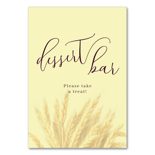 Elegant Pale Yellow Dessert Bar Sign Table Number (Front)
