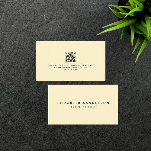 Elegant Pale Yellow Luxury Minimal QR CODE Business Card