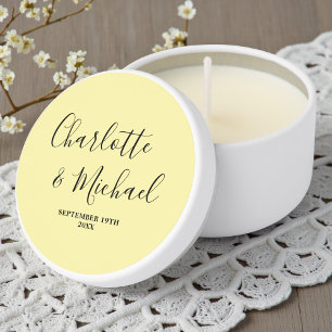 Elegant Pale Yellow Script Minimalist Wedding Mini Candle Favors