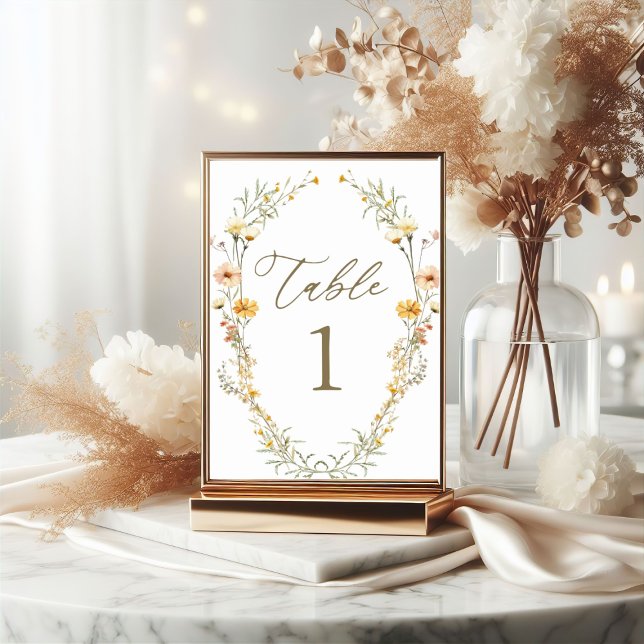 Elegant Pale Yellow Watercolor Wildflowers Wedding Table Number (Creator Uploaded)