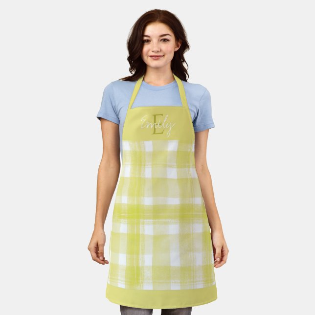 Elegant Pale yellow White Plaid Christmas Apron (Worn)