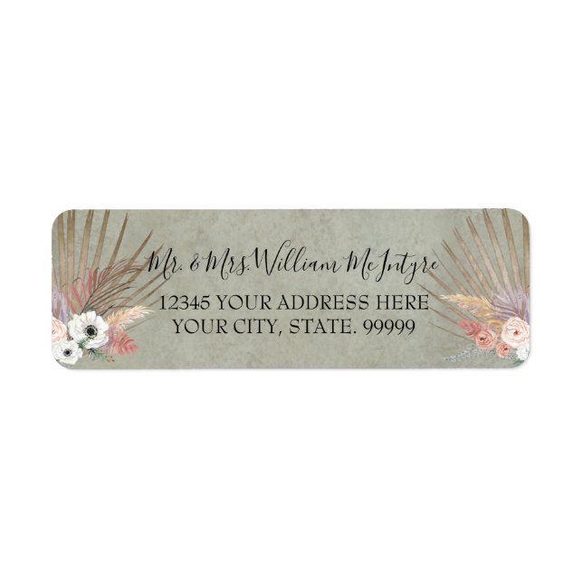 Elegant Palm Green Floral Tropical Foliage Wedding Label (Front)