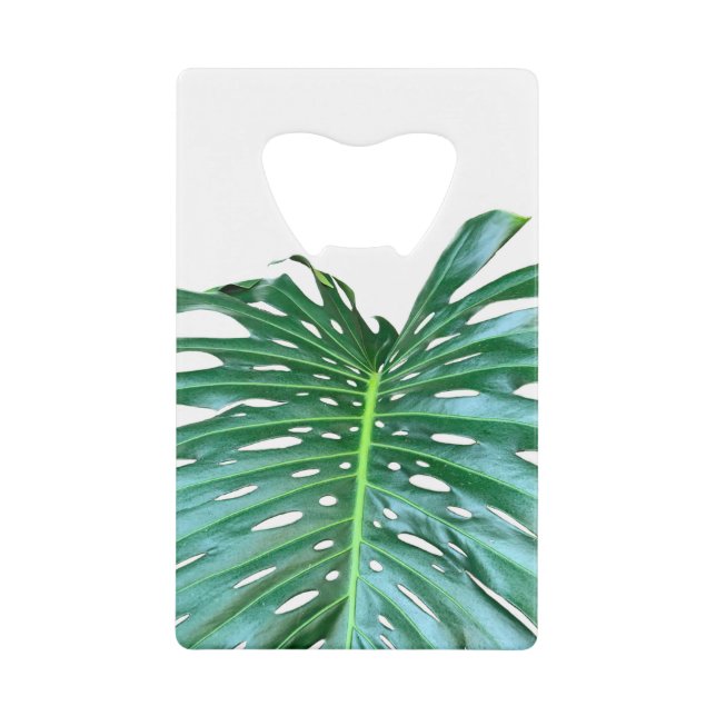 Elegant Palm Leaf tropical jungle rainforest leaf Credit Card Bottle Opener (Front)