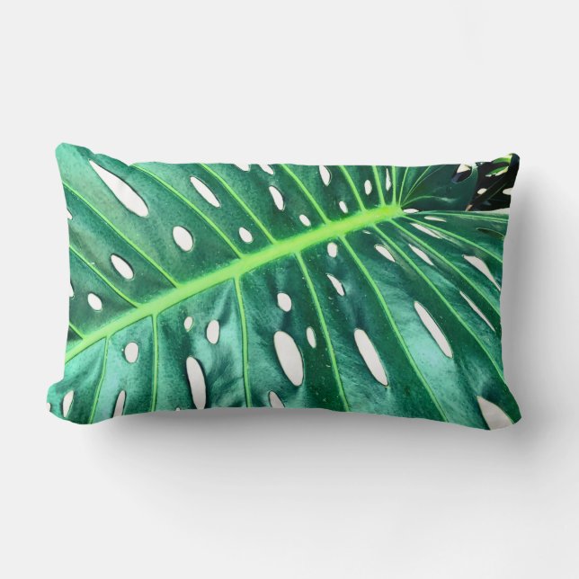 Elegant Palm Leaf tropical jungle rainforest leaf Lumbar Pillow (Front)
