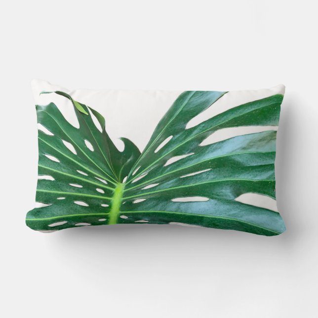 Elegant Palm Leaf tropical jungle rainforest leaf Lumbar Pillow (Front)