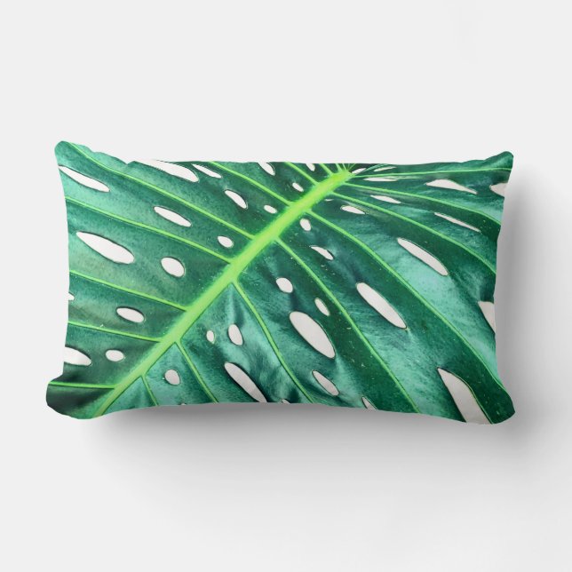 Elegant Palm Leaf tropical jungle rainforest leaf Lumbar Pillow (Front)