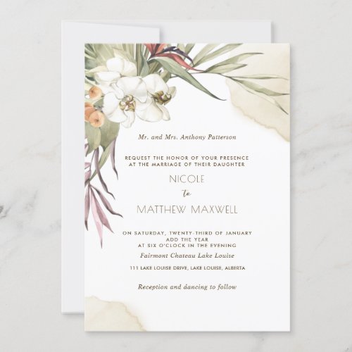 Elegant Palm Leaves Floral Cream Wedding Invitation