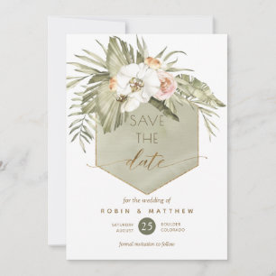 Elegant Palm Leaves Floral Green Watercolor Save The Date