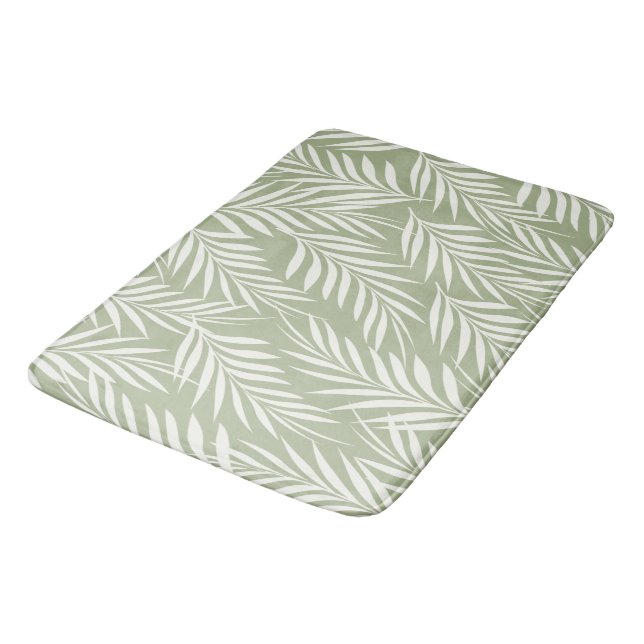 Elegant Palm Leaves Milk Olive Green Pattern Bath Mat (Angled)