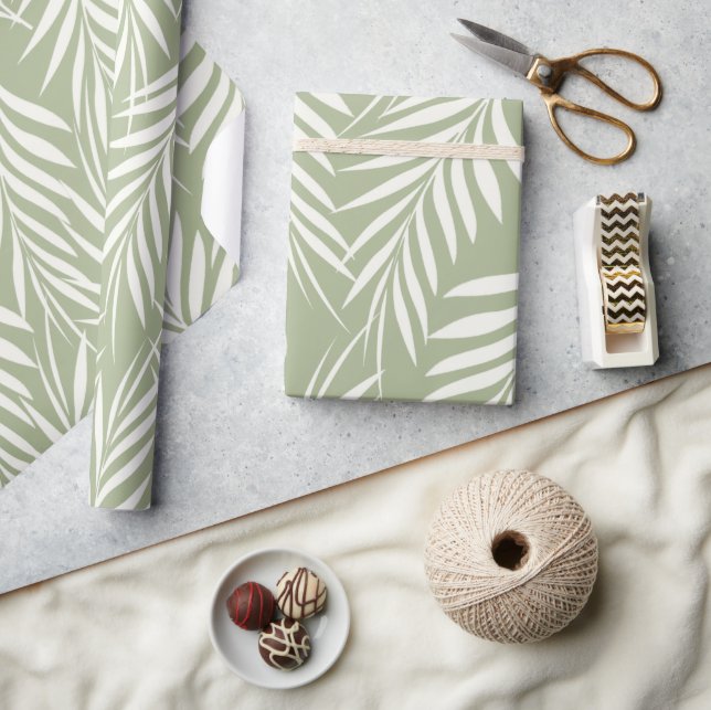 Elegant Palm Leaves Olive Green Pattern Wrapping Paper (Crafts)