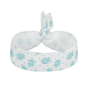Elegant palm leaves pattern blue-green and white elastic hair tie