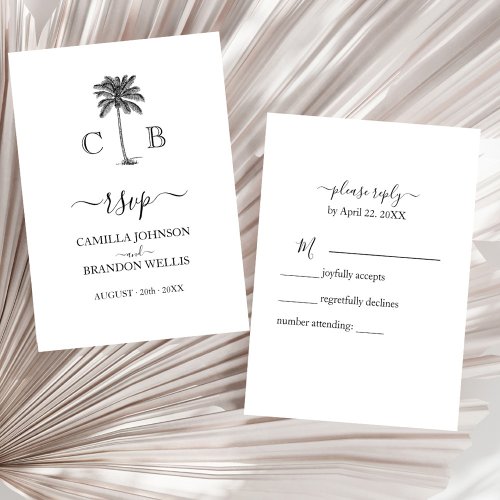 Elegant Palm Monograms Beach Wedding RSVP Card
