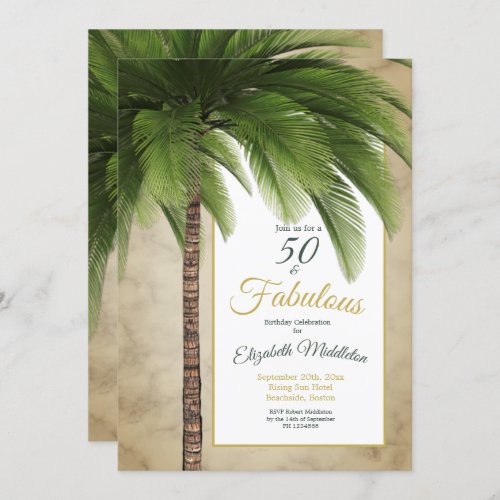 Elegant Palm Tree 50 and Fabulous Modern Birthday Invitation