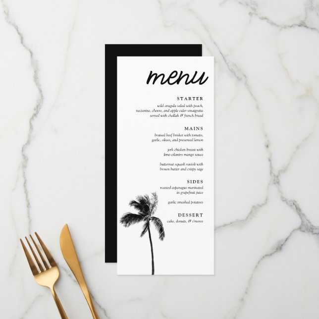 Elegant Palm Tree Bat Mitzvah Dinner Menu (Front/Back In Situ)