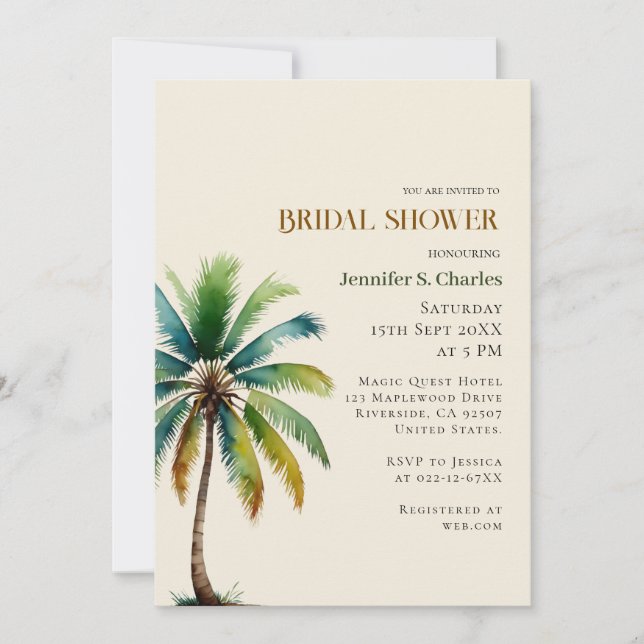 Elegant Palm Tree beach beige bridal shower  Invitation (Front)